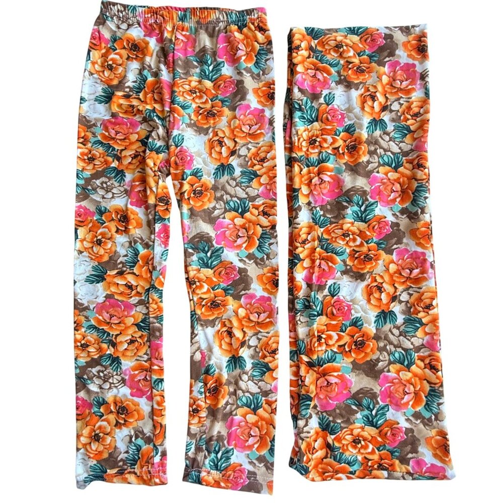 Girls Leggings XL With Matching Infinity Scarf Floral Cotton Blend Stretch